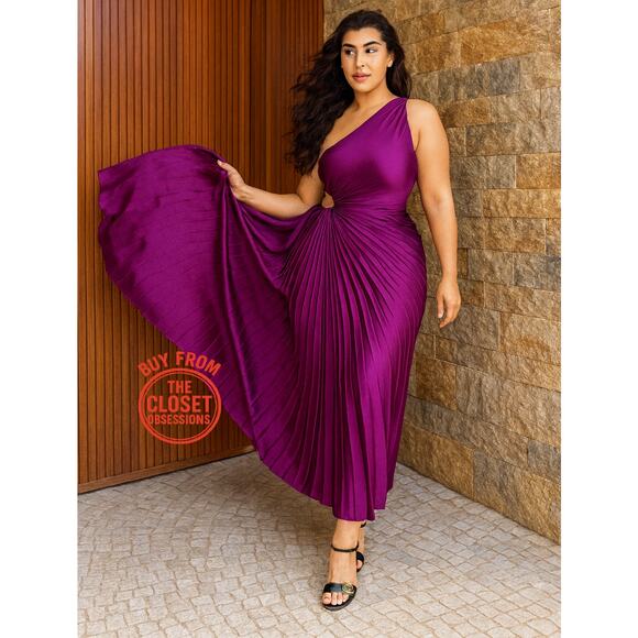 MANGO Blogger Fave Cut Out Pleated Midi Dress NWT — Purple - Picture 3 of 16